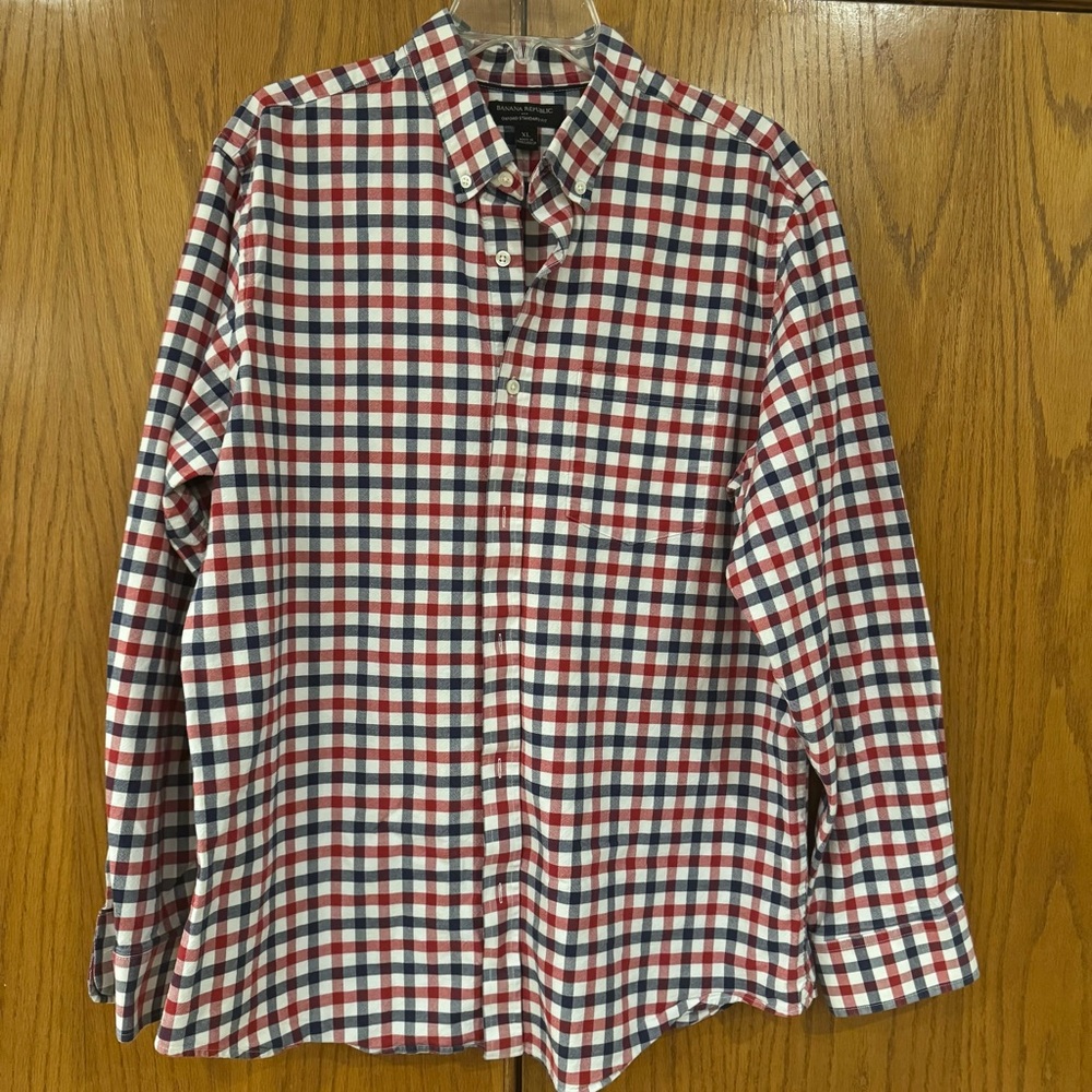EUC Banana Republic Factory Men's XL Oxford Standard Fit Dress Shirt Gingham